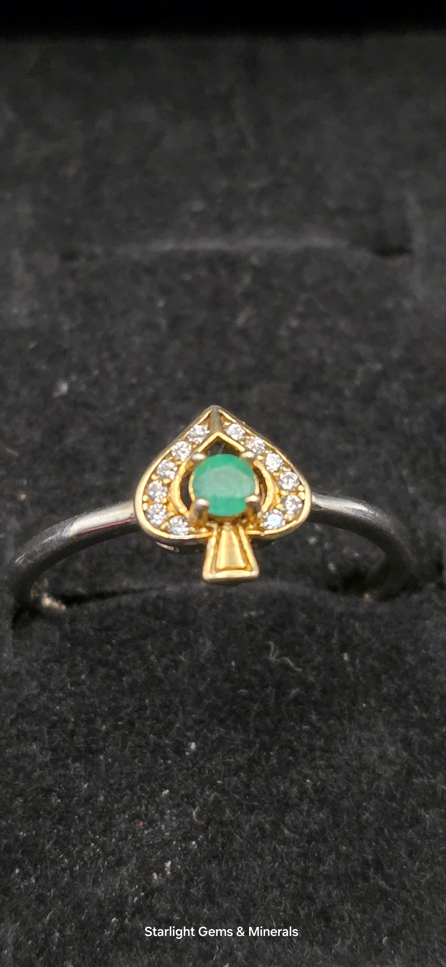 Adjustable S-925 Gold Plated Victorian Emerald Ace Ring!