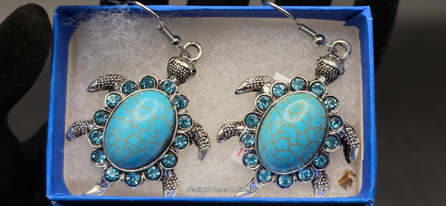 Silver Plated, Turquoise Turtle Earrings!
