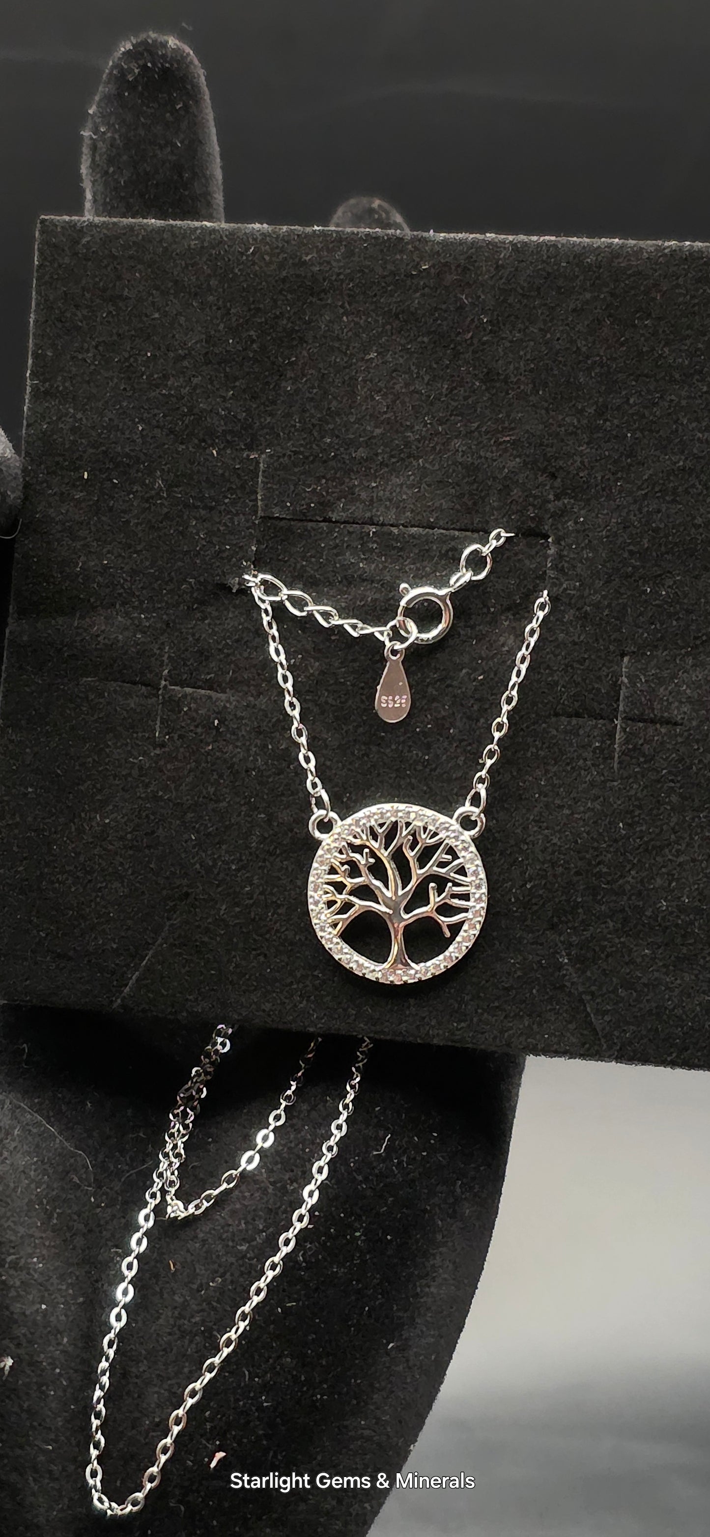 Petite, S-925 Tree of Life Pendant & Chain w/Quartz Facets.