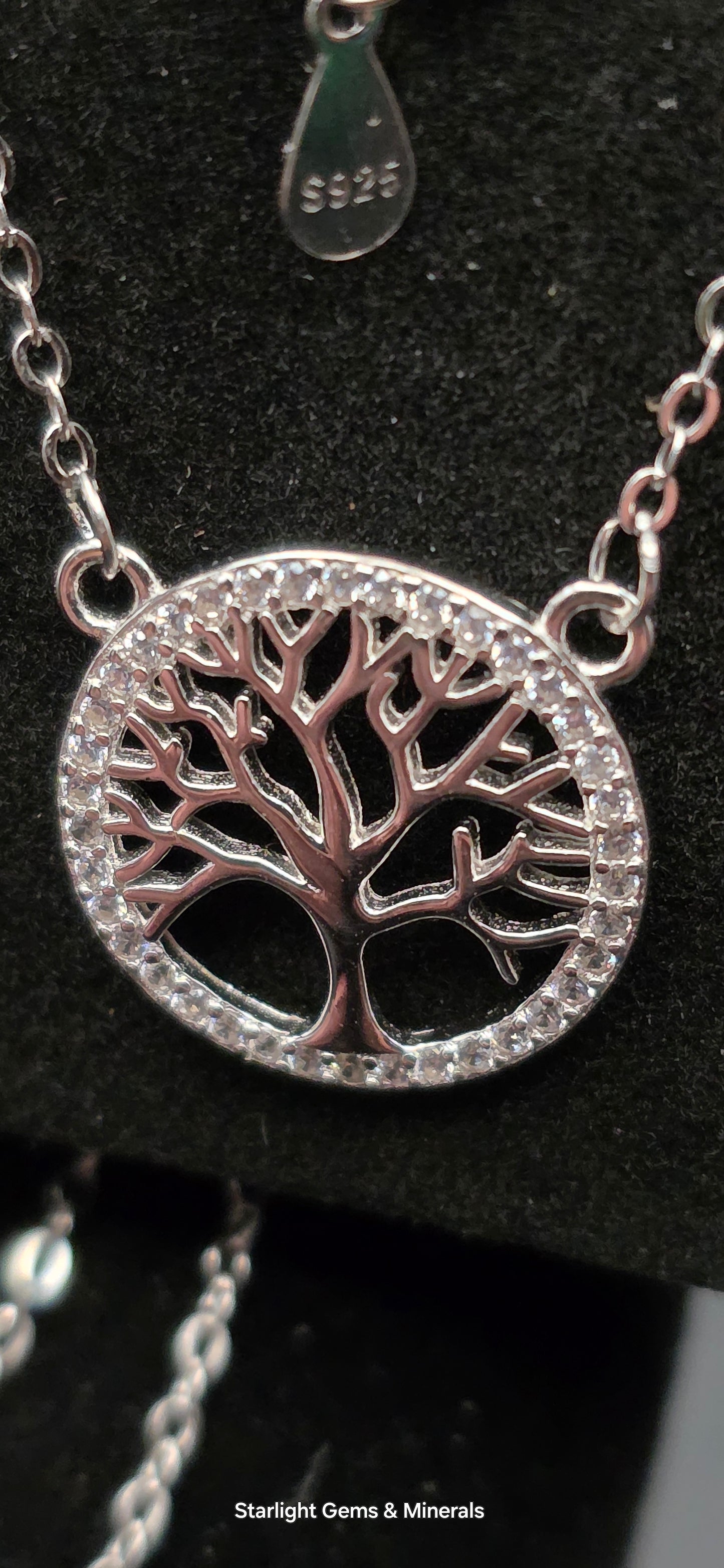 Petite, S-925 Tree of Life Pendant & Chain w/Quartz Facets.