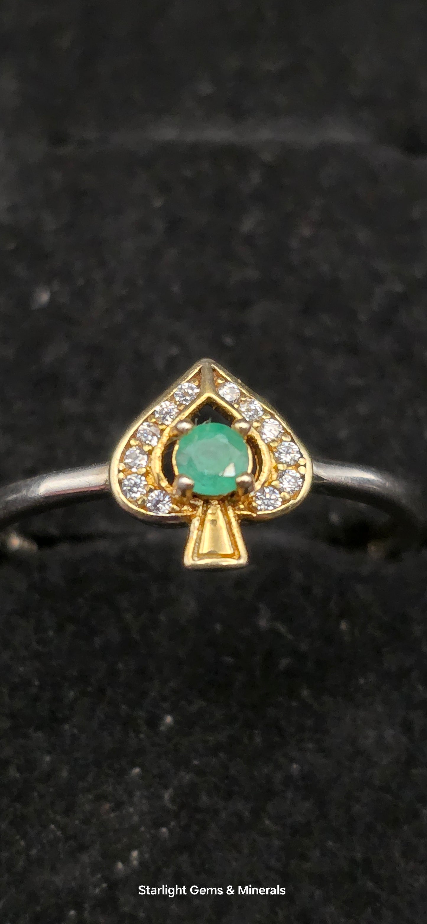 Adjustable S-925 Gold Plated Victorian Emerald Ace Ring!