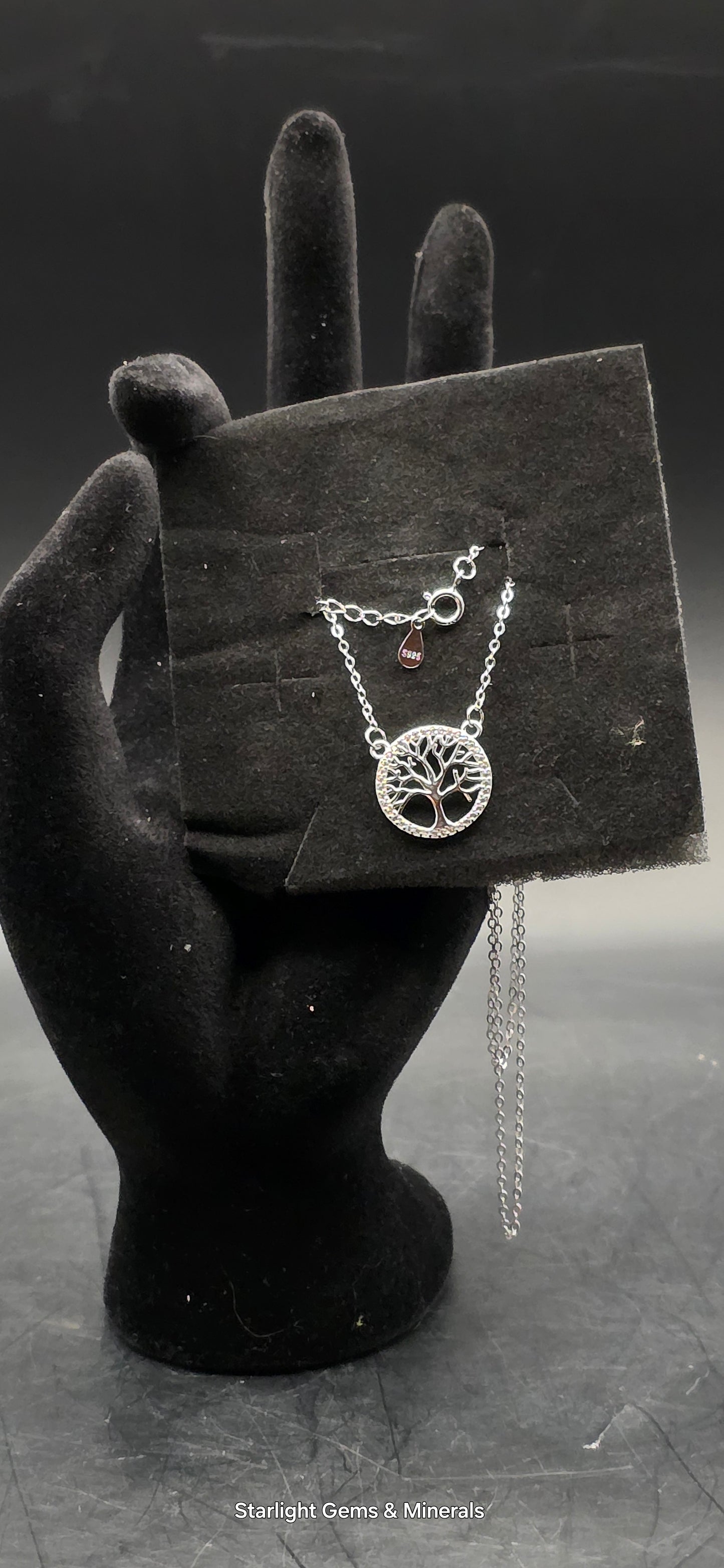 Petite, S-925 Tree of Life Pendant & Chain w/Quartz Facets.