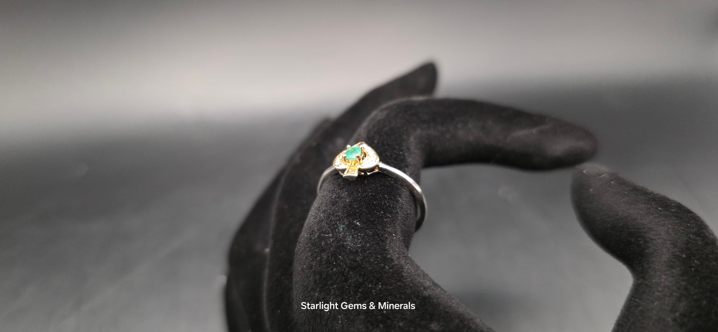Adjustable S-925 Gold Plated Victorian Emerald Ace Ring!
