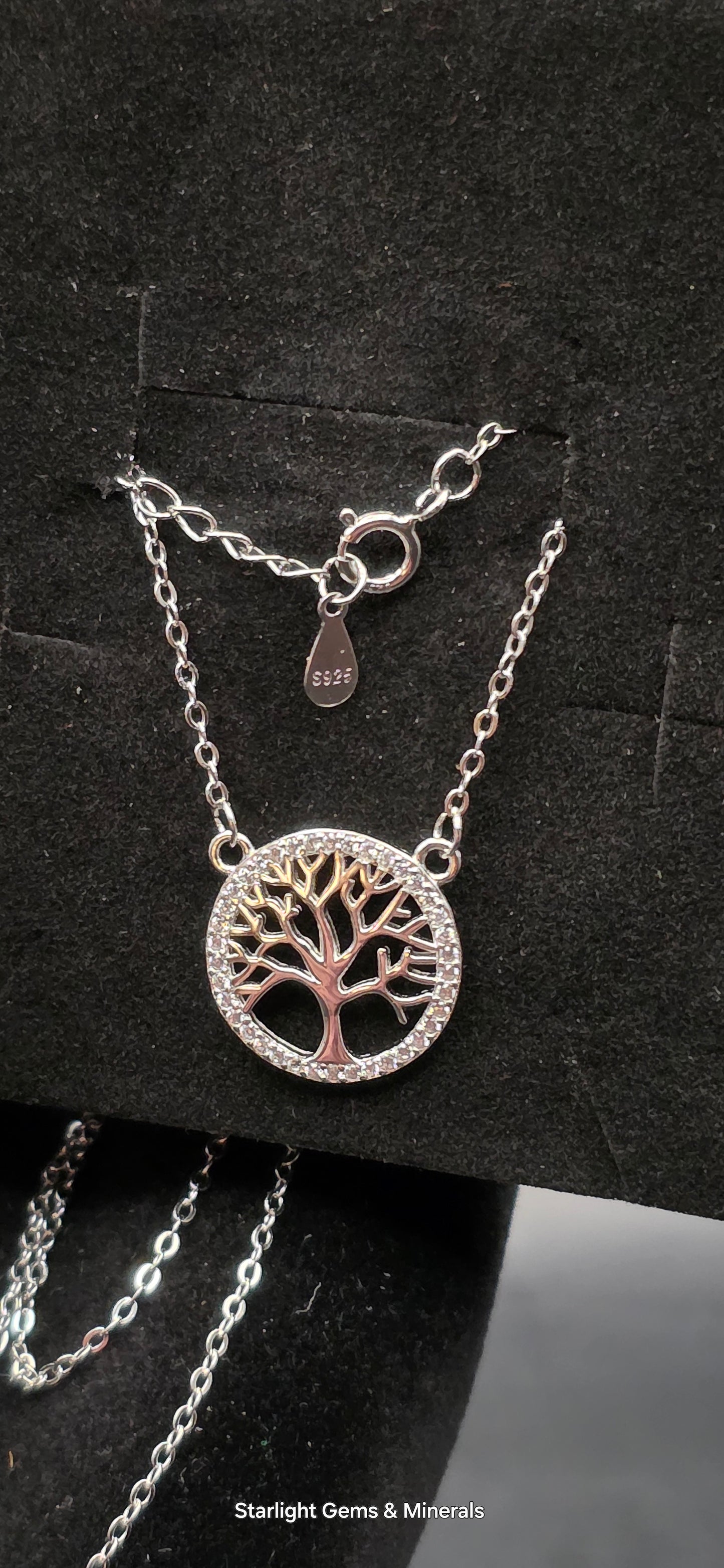 Petite, S-925 Tree of Life Pendant & Chain w/Quartz Facets.
