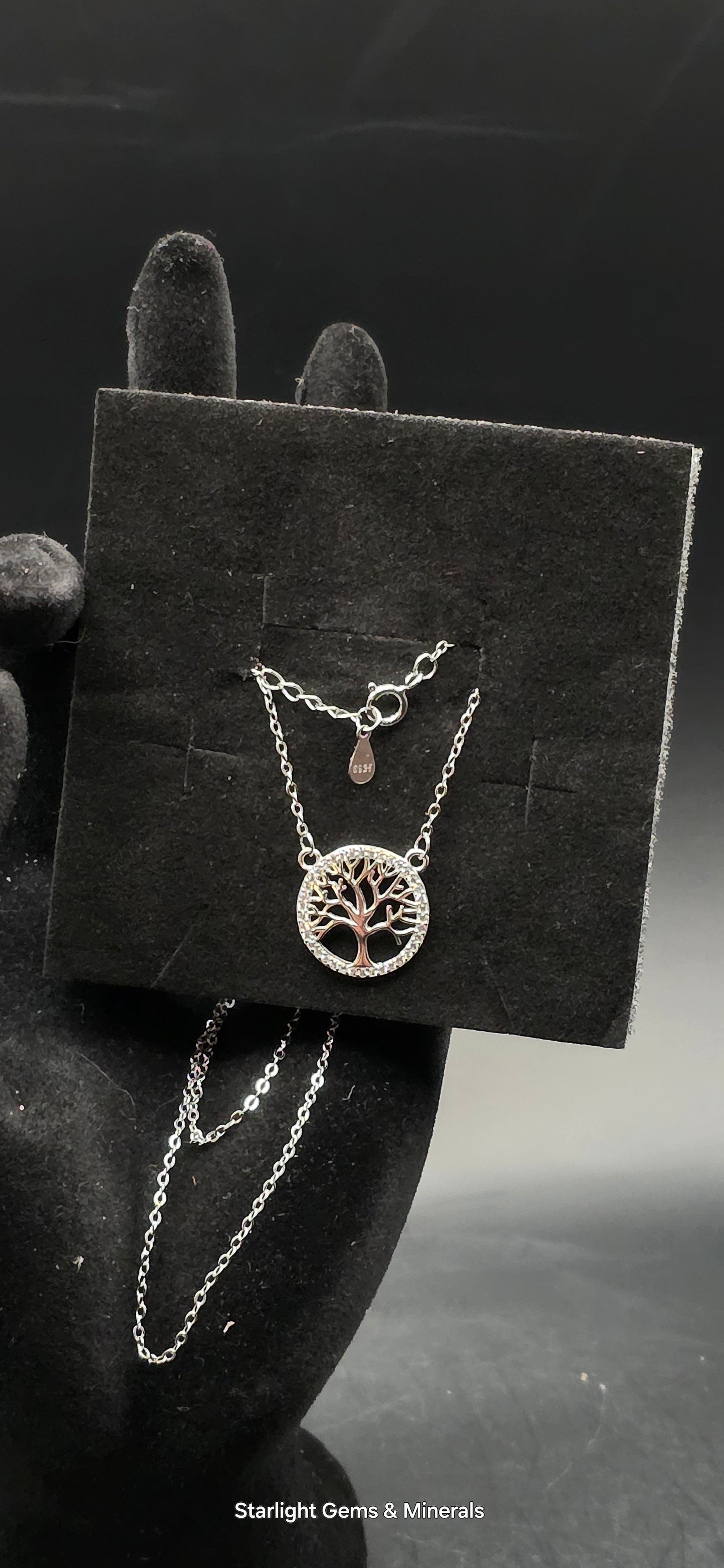Petite, S-925 Tree of Life Pendant & Chain w/Quartz Facets.