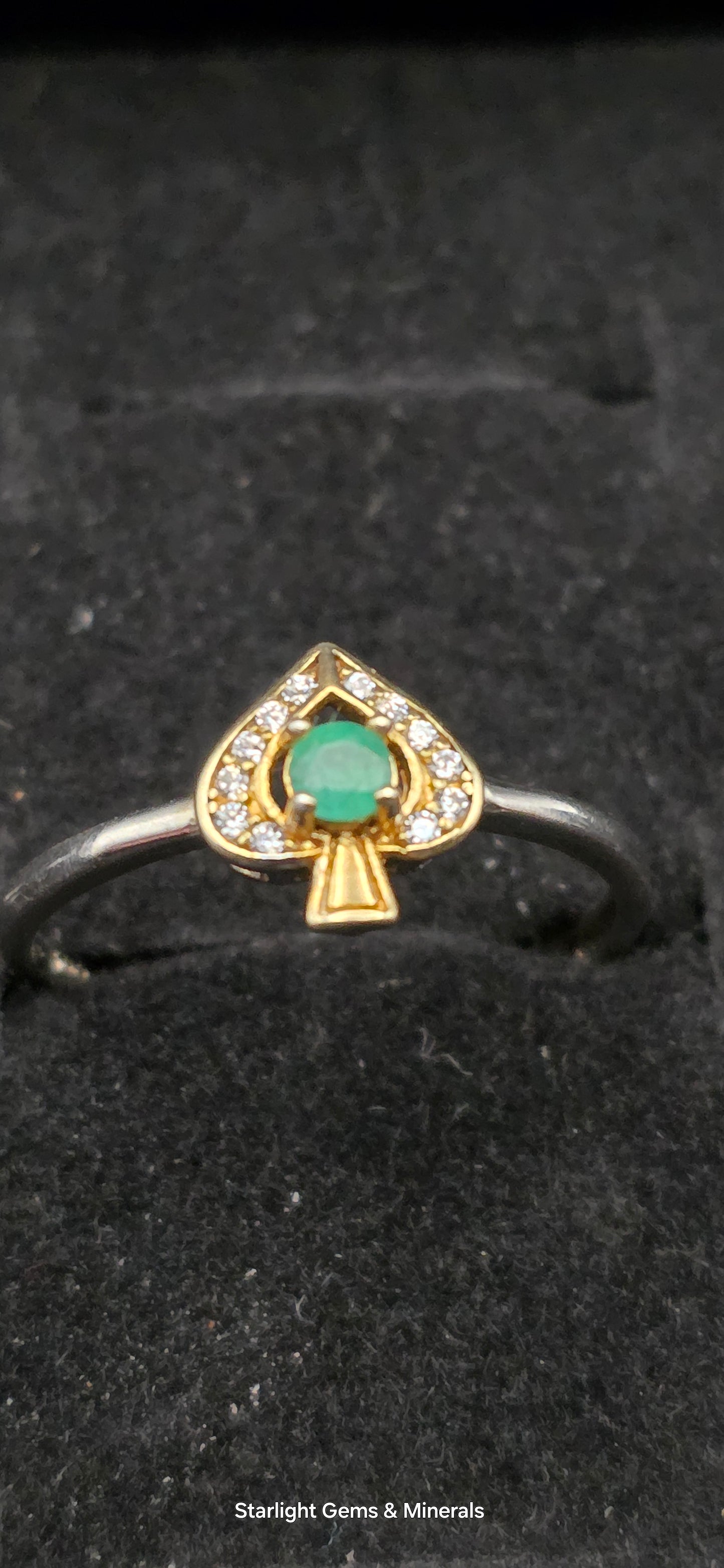 Adjustable S-925 Gold Plated Victorian Emerald Ace Ring!