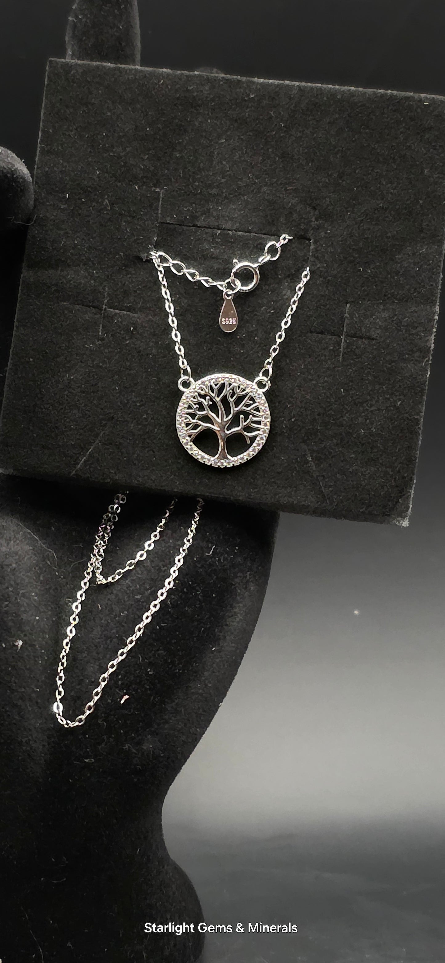 Petite, S-925 Tree of Life Pendant & Chain w/Quartz Facets.