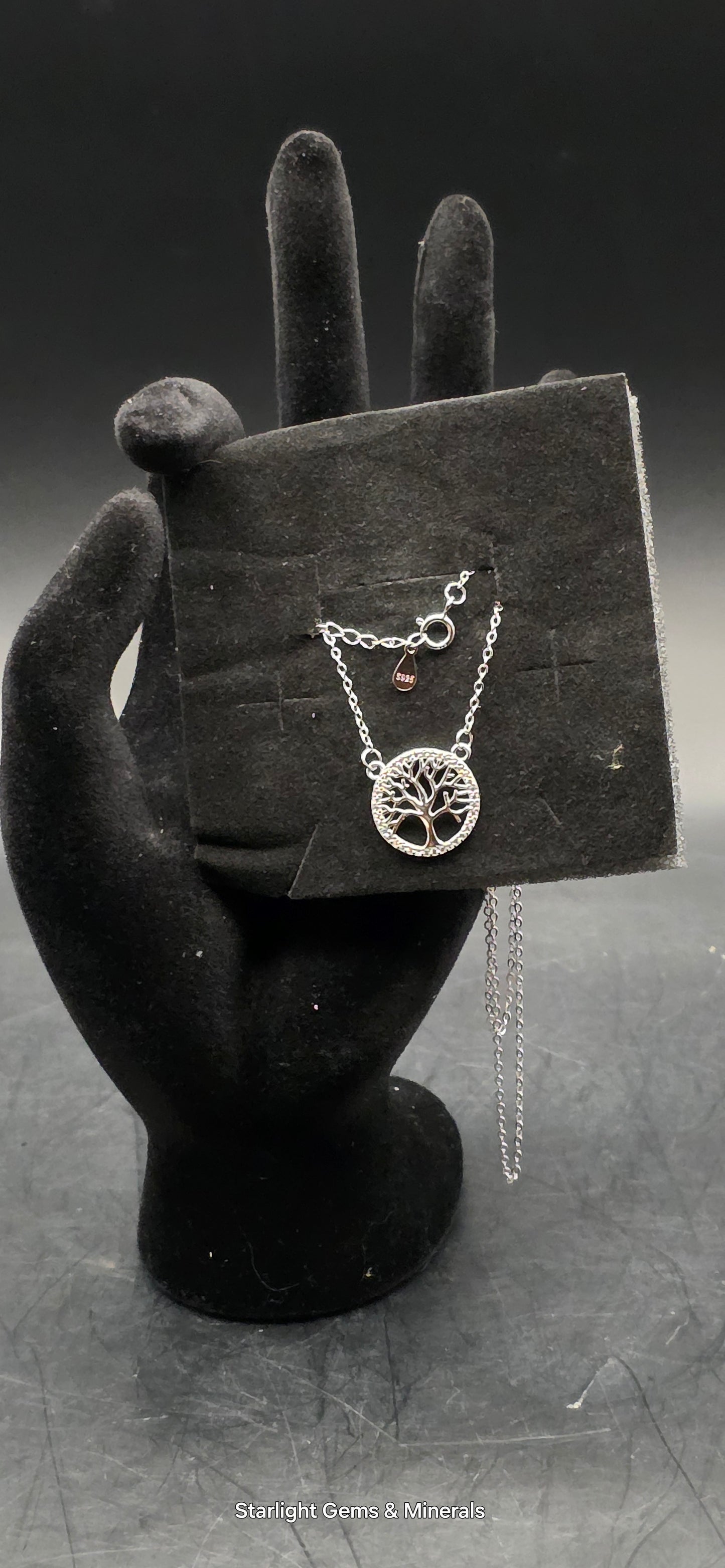 Petite, S-925 Tree of Life Pendant & Chain w/Quartz Facets.