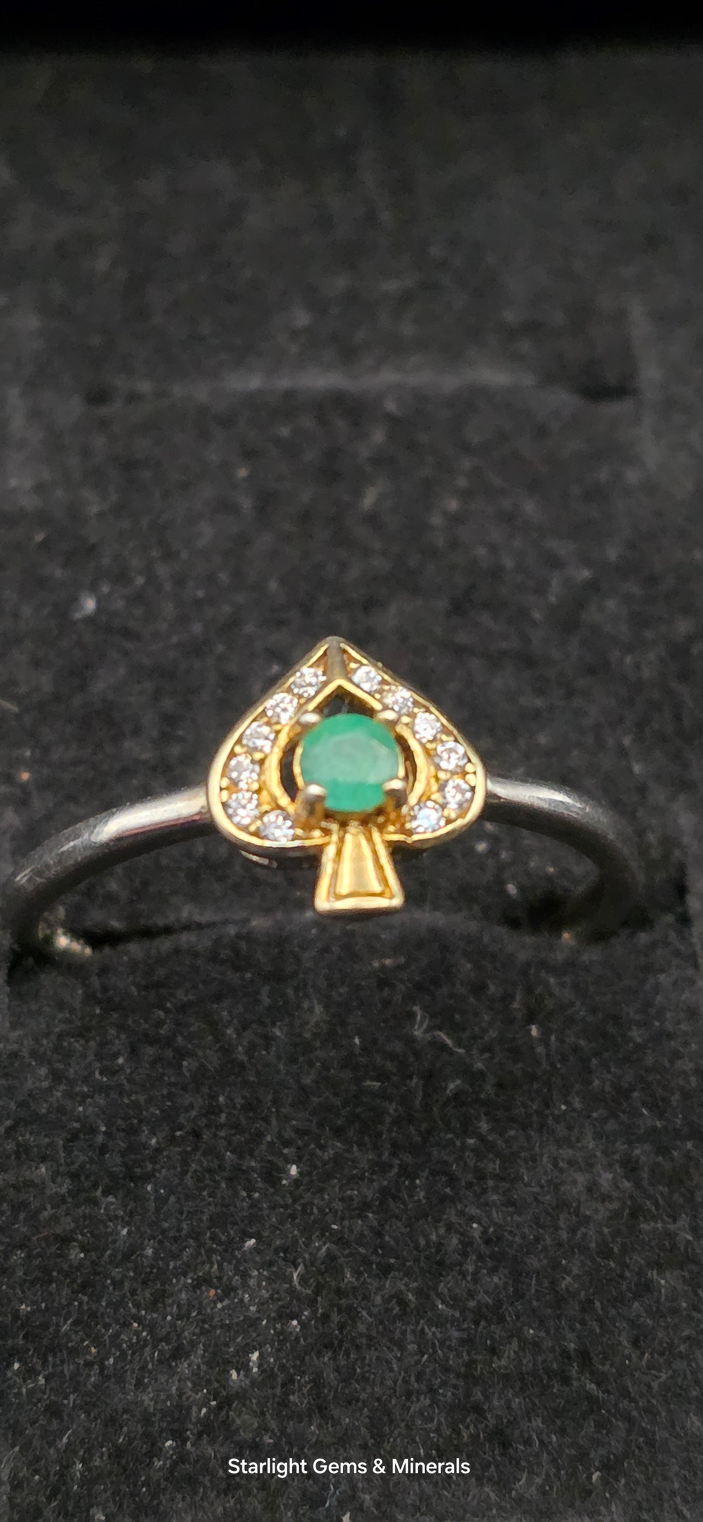 Adjustable S-925 Gold Plated Victorian Emerald Ace Ring!