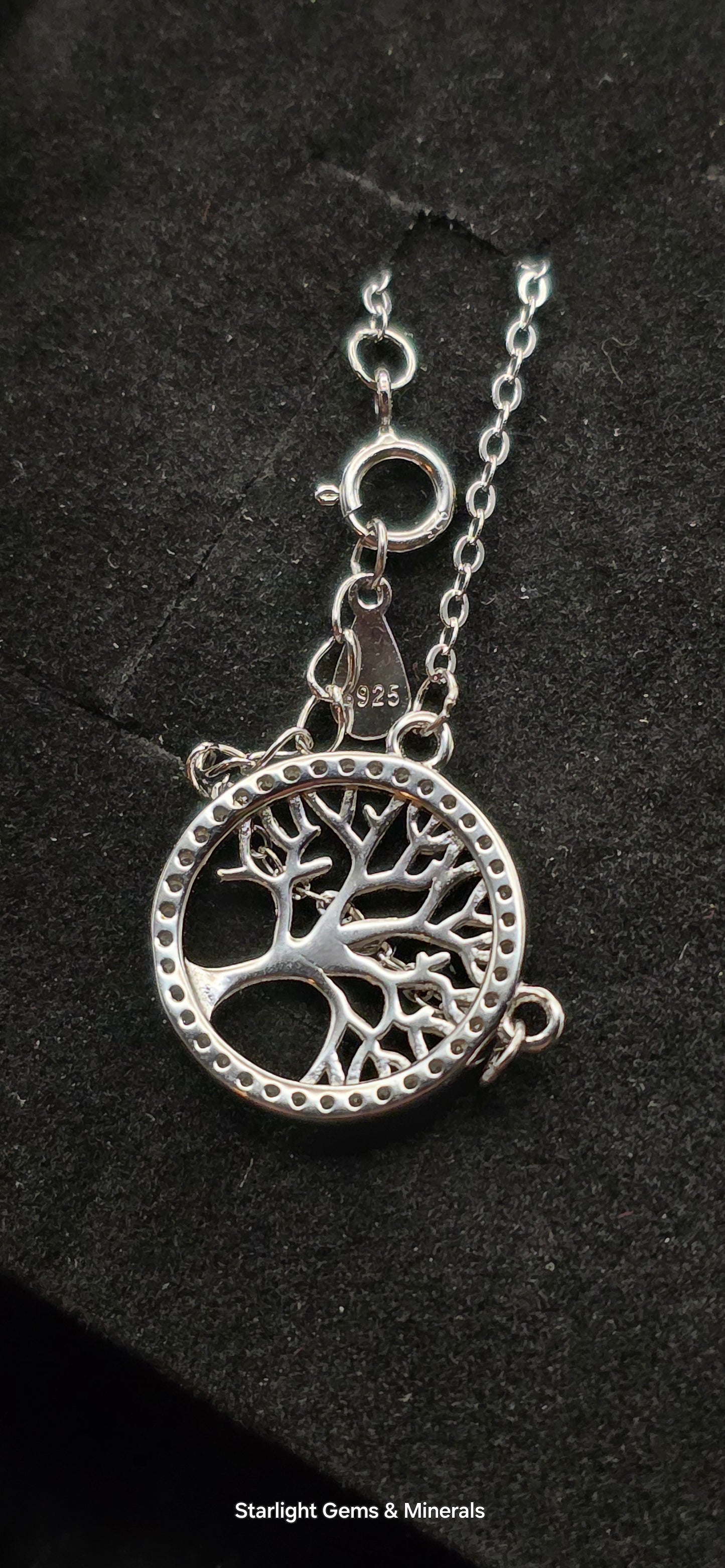 Petite, S-925 Tree of Life Pendant & Chain w/Quartz Facets.