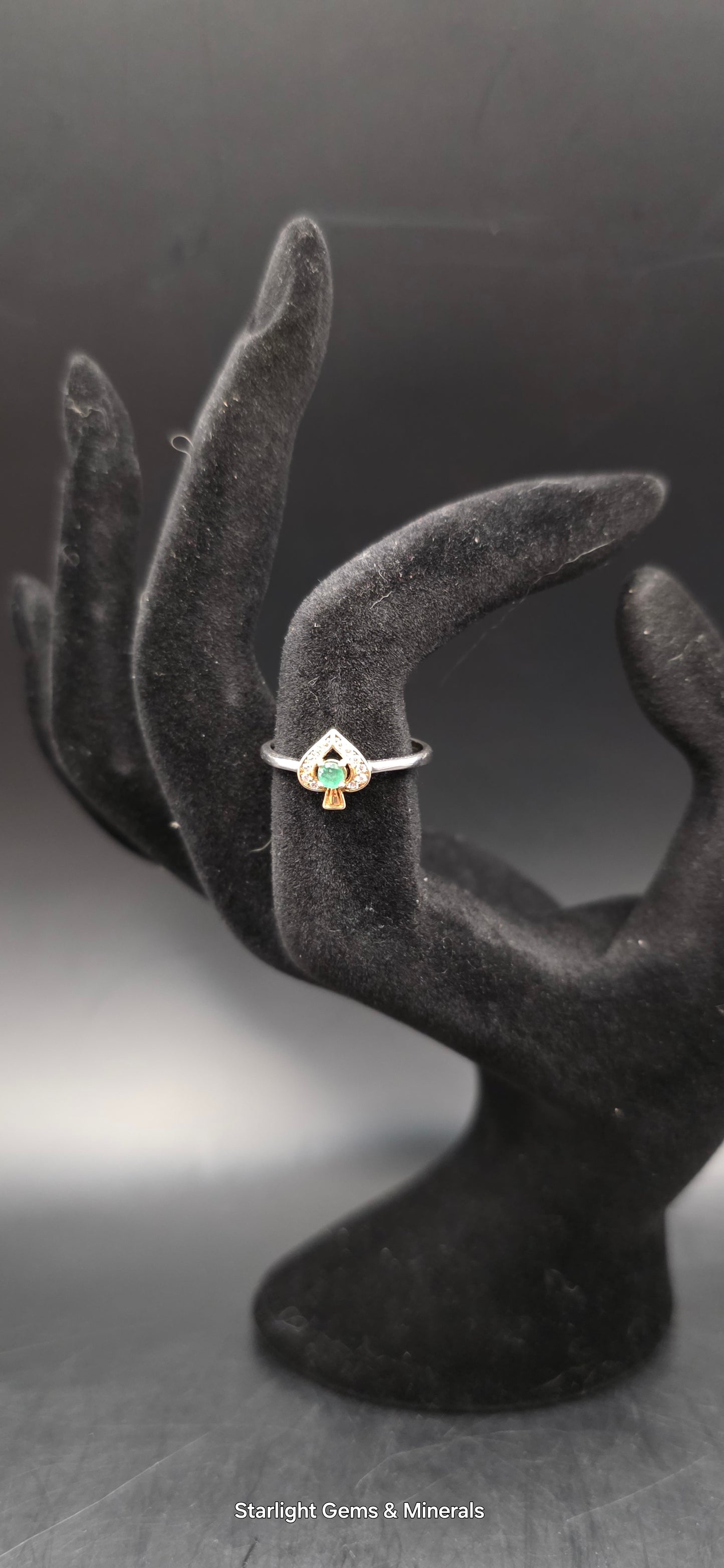 Adjustable S-925 Gold Plated Victorian Emerald Ace Ring!