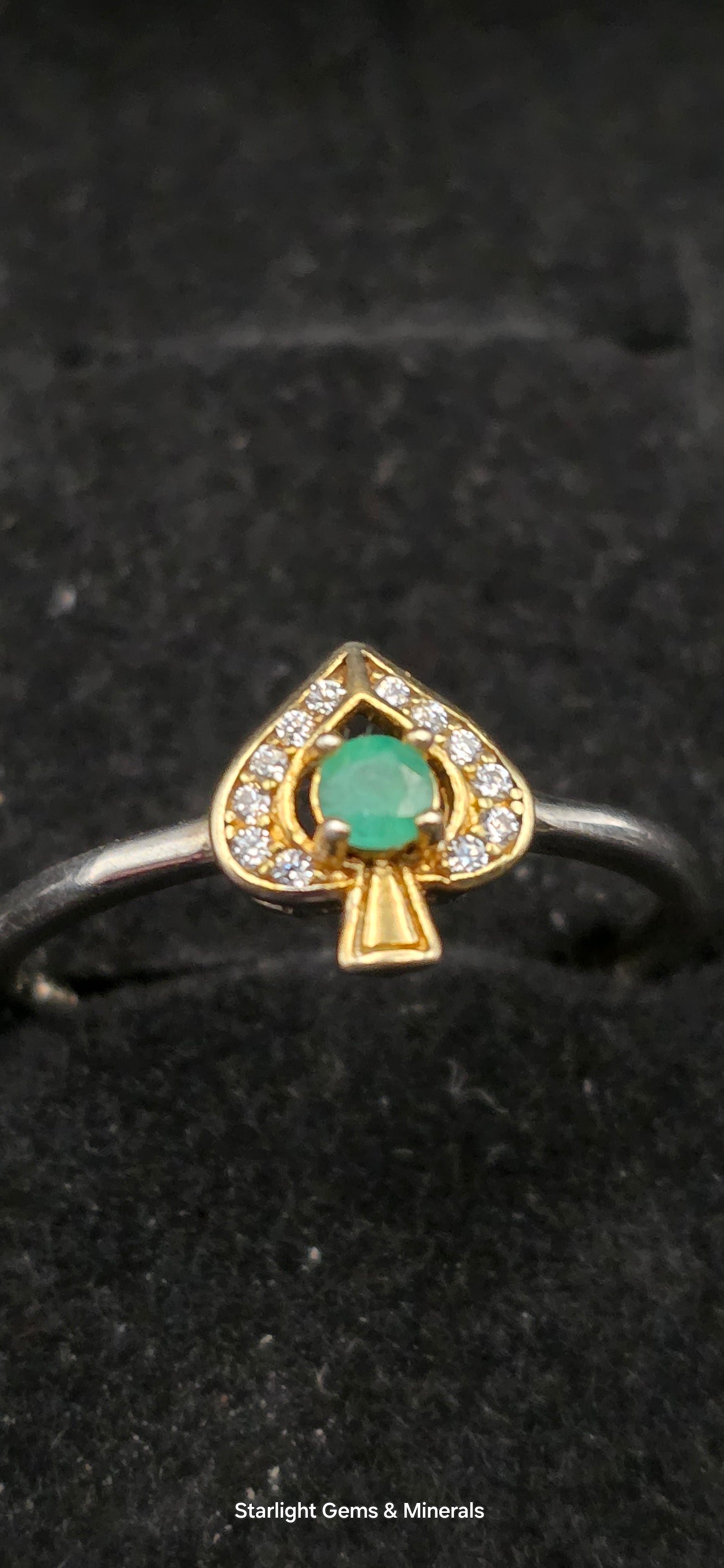 Adjustable S-925 Gold Plated Victorian Emerald Ace Ring!