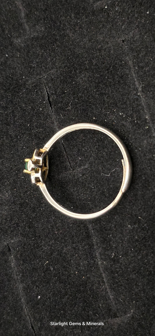 Adjustable S-925 Gold Plated Victorian Emerald Ace Ring!